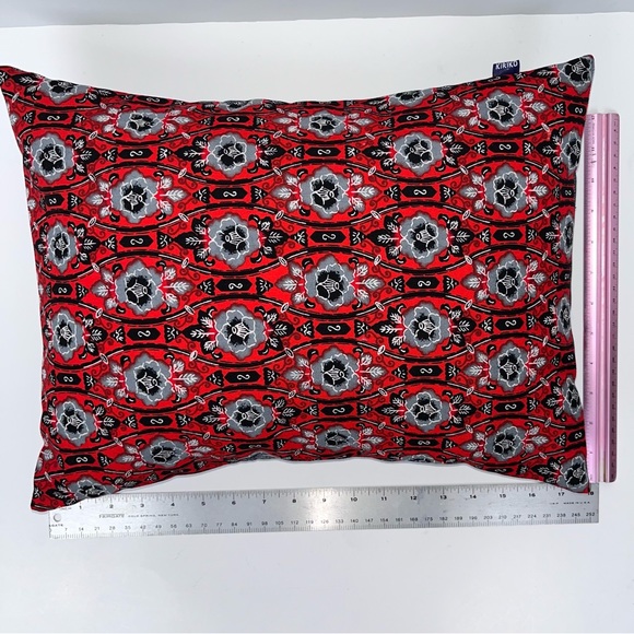 Kiriko Pillow 17x12 Red Print Blue Wool Denim Herringbone Back Cotton Insert PDX - Picture 10 of 12